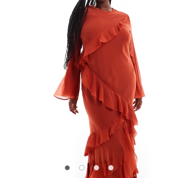 ASOS Curve Ruffled Maxi Dress in Rust - Picture 2 of 3
